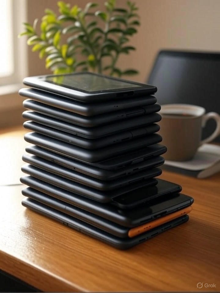 Kindles and Fire Tablets on a wooden desk