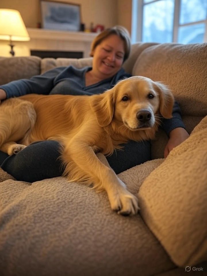 Dog lying on its owner’s lap
