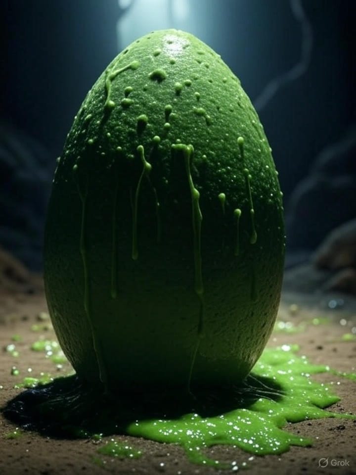 highly detailed alien egg prop covered in slime, cinematic lighting)