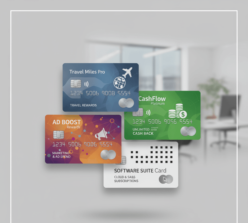  Collage of business credit cards featuring diverse reward categories 