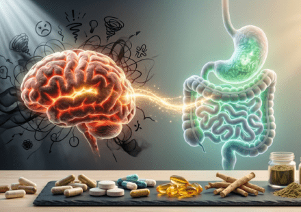 Best supplements for anxiety and gut health including probiotics, magnesium, and natural capsules on a clean table with calm setting