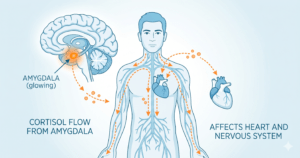  cortisol flowing toward the heart and nervous system