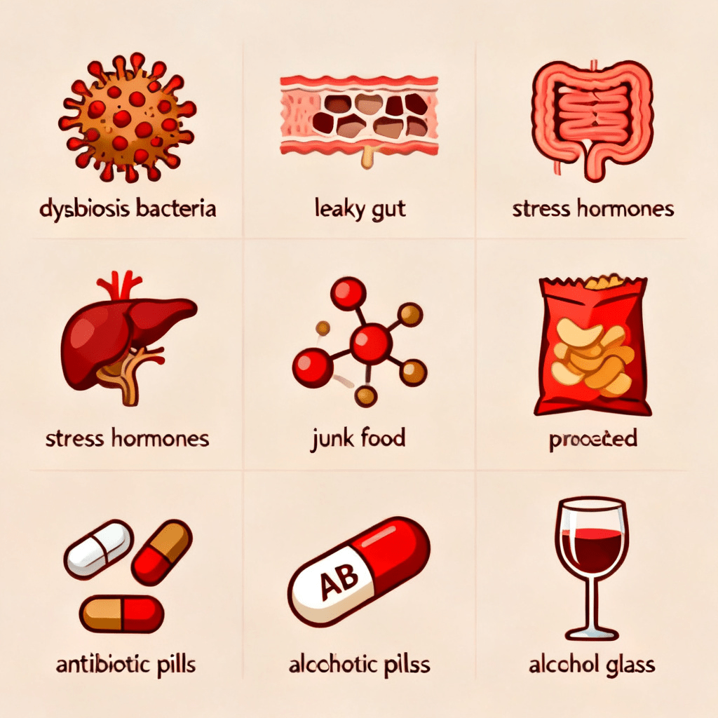 6 gut triggers for anxiety including dysbiosis leaky gut stress diet antibiotics and alcohol 