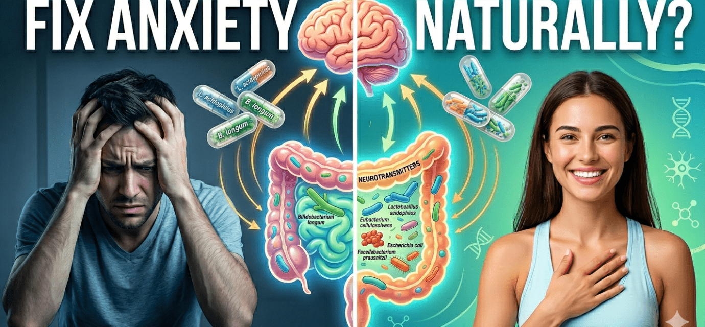best probiotics for gut health & anxiety concept with gut brain connection and healthy lifestyle”