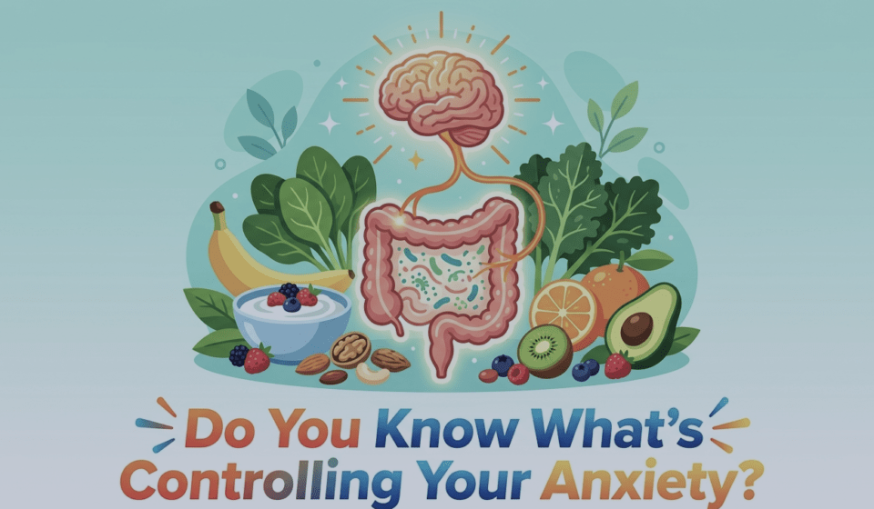 gut brain connection and anxiety concept illustration