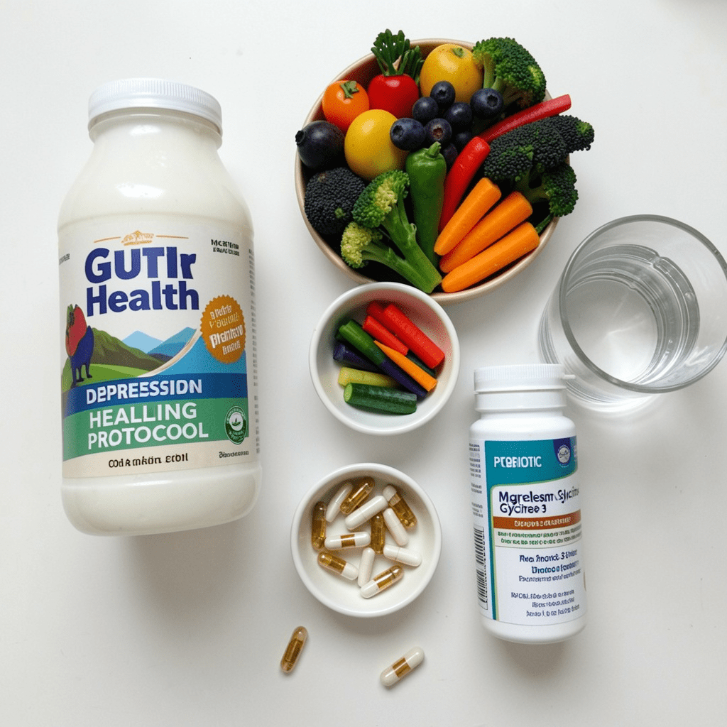 Supplement table showing best gut health and depression supplements with doses benefits and timeframes 