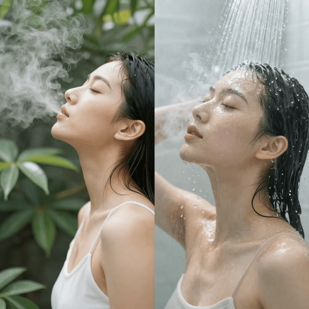 Woman enjoying steam and shower