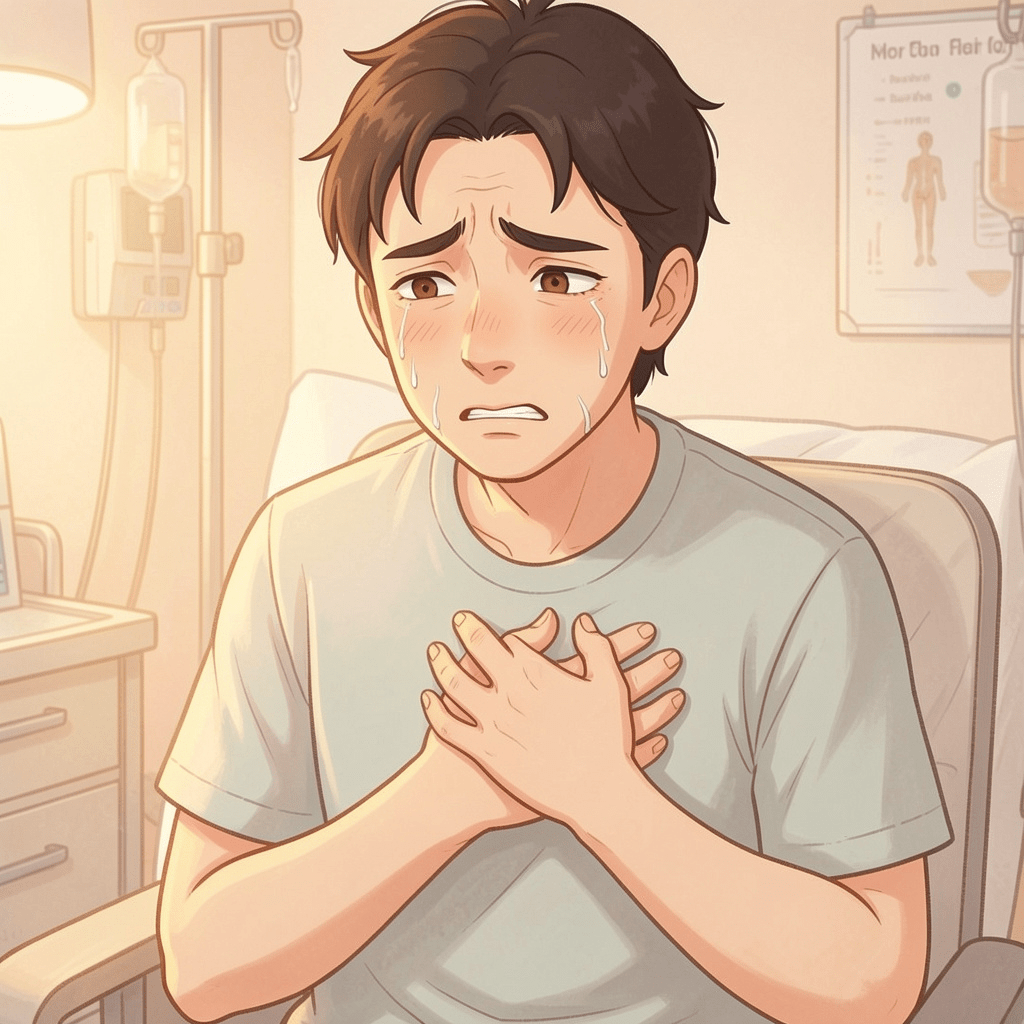 Person experiencing chest tightness — one of the most common signs of anxiety in the body 