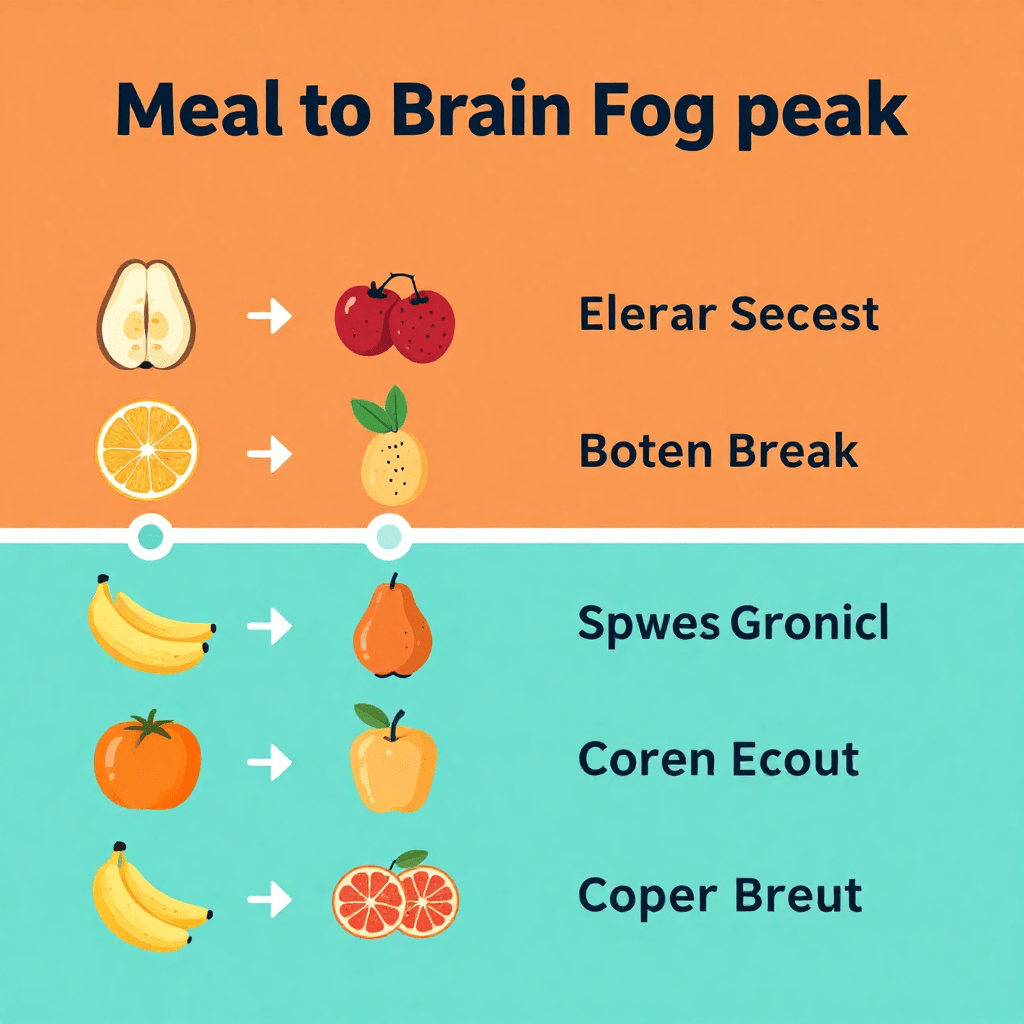 Timeline infographic showing how brain fog after eating develops through gut immune response and cytokine release within 40 minutes of a meal 