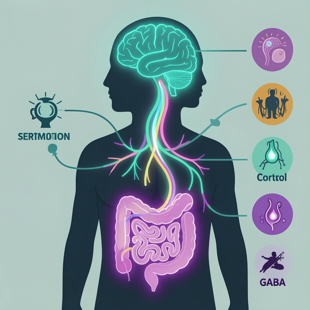 gut-brain axis diagram showing how gut dysbiosis causes anxiety symptoms