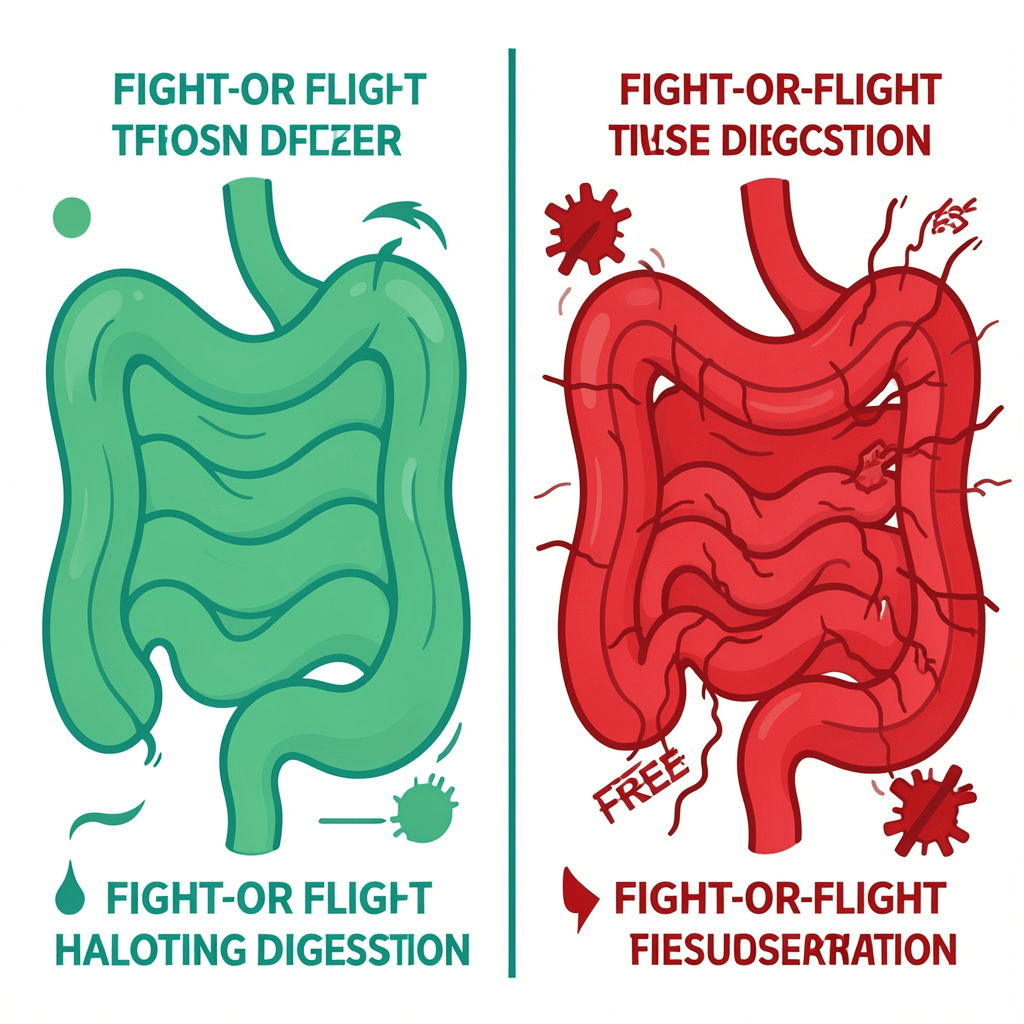 Fight or flight response slowing gut motility and causing anxiety constipation
