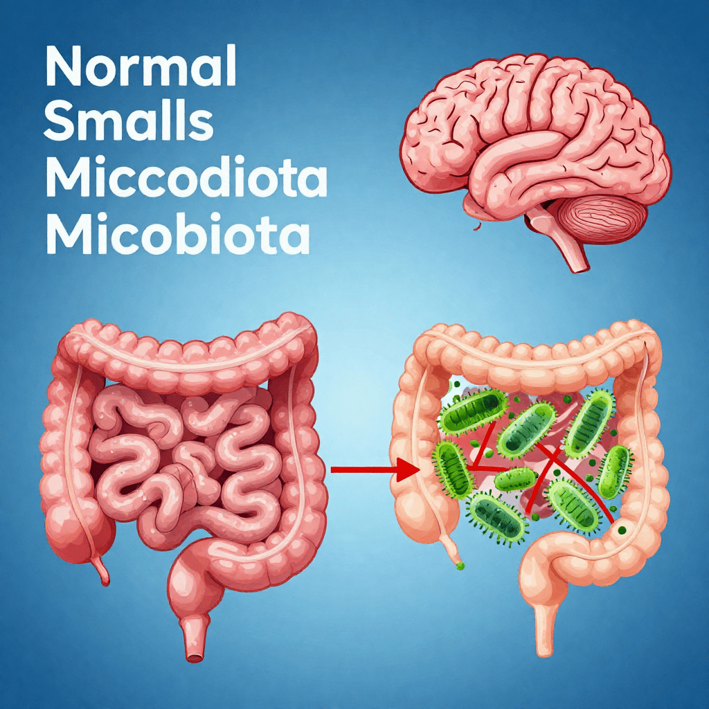 SIBO and anxiety connection showing bacterial overgrowth in the small intestine affecting the brain