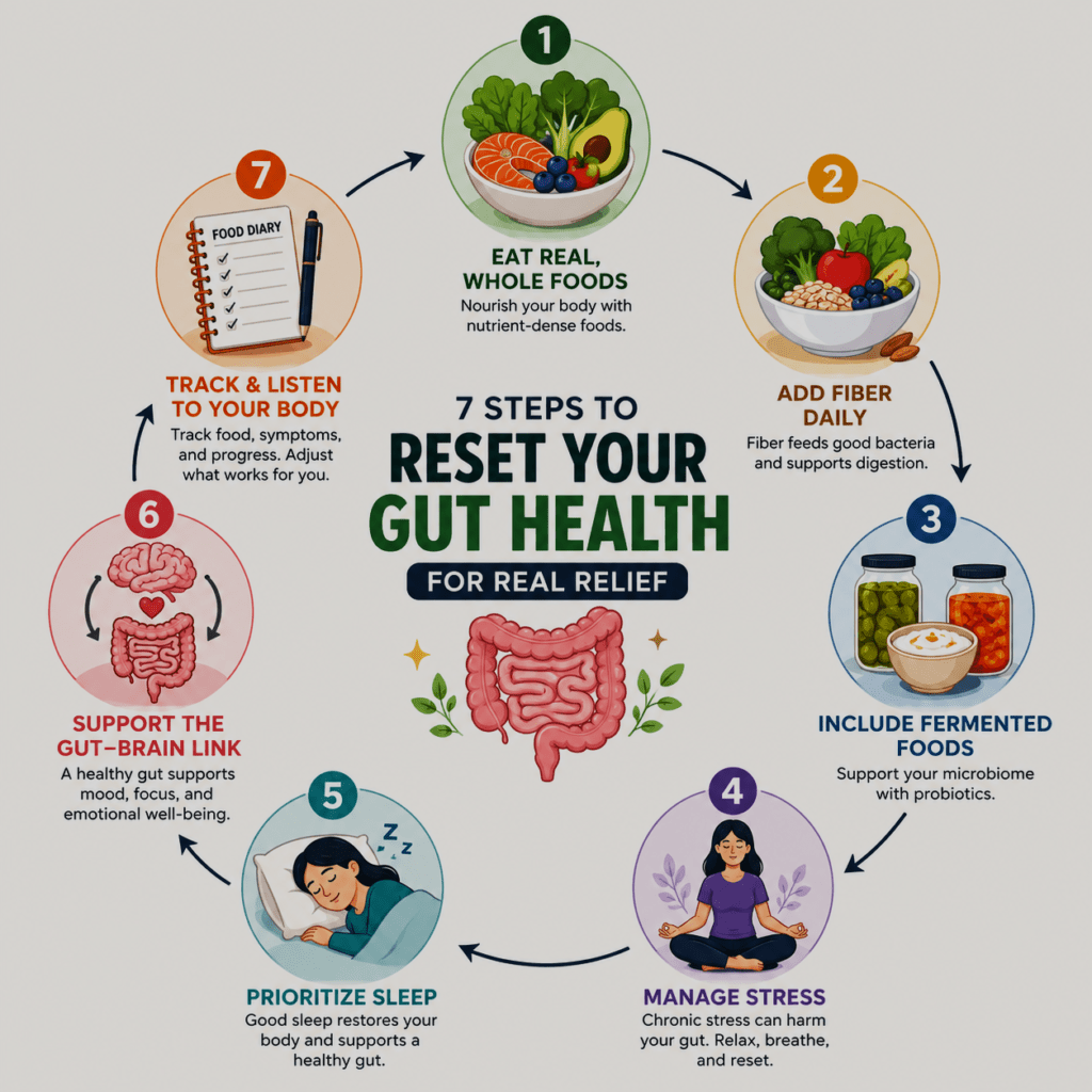 7 steps to reset your gut health infographic
