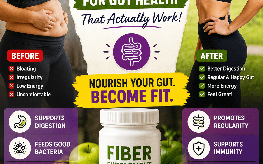 Best fiber supplements for gut health laid out on a wooden surface
