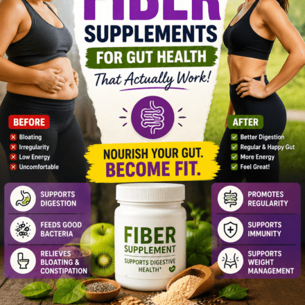 Best fiber supplements for gut health laid out on a wooden surface