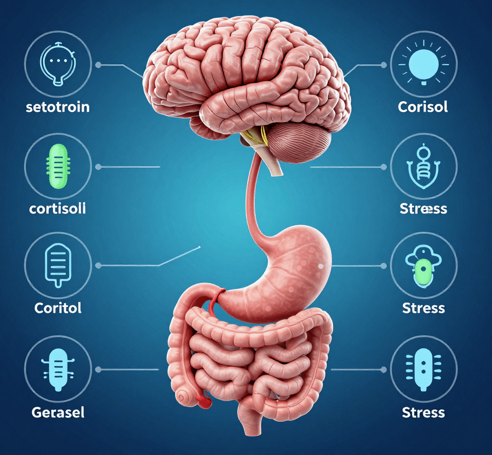 Illustration showing bidirectional communication between the gut and brain